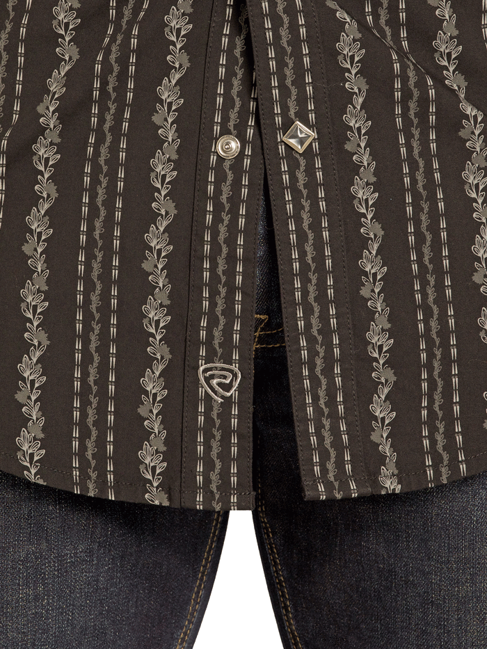 Rock & Roll Denim BMN2S07632 Mens Wallpaper Print Long Sleeve Snap Shirt Black front view. If you need any assistance with this item or the purchase of this item please call us at five six one seven four eight eight eight zero one Monday through Saturday 10:00a.m EST to 8:00 p.m EST