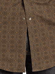 Rock & Roll Denim BMN2S07637 Mens Medallion Print Long Sleeve Snap Shirt Dark Brown close up. If you need any assistance with this item or the purchase of this item please call us at five six one seven four eight eight eight zero one Monday through Saturday 10:00a.m EST to 8:00 p.m EST