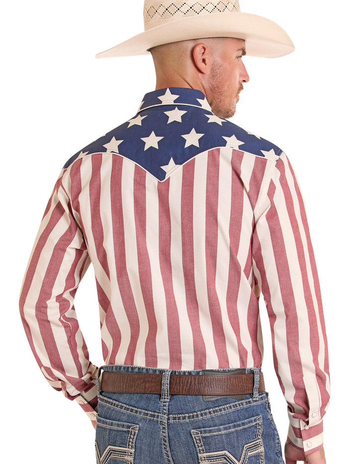 Rock & Roll Denim BMN2S08656 Mens Americano Brushed Popper Shirt Red White And Blue front view. If you need any assistance with this item or the purchase of this item please call us at five six one seven four eight eight eight zero one Monday through Saturday 10:00a.m EST to 8:00 p.m EST

