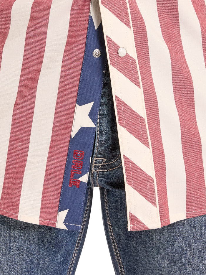 Rock & Roll Denim BMN2S08656 Mens Americano Brushed Popper Shirt Red White And Blue front view. If you need any assistance with this item or the purchase of this item please call us at five six one seven four eight eight eight zero one Monday through Saturday 10:00a.m EST to 8:00 p.m EST
