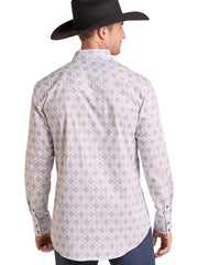 Rock & Roll Denim BMN2S09421 Mens Medallion Print Long Sleeve Snap Shirt White back view. If you need any assistance with this item or the purchase of this item please call us at five six one seven four eight eight eight zero one Monday through Saturday 10:00a.m EST to 8:00 p.m EST