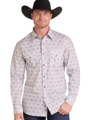 Rock & Roll Denim BMN2S09421 Mens Medallion Print Long Sleeve Snap Shirt White front view. If you need any assistance with this item or the purchase of this item please call us at five six one seven four eight eight eight zero one Monday through Saturday 10:00a.m EST to 8:00 p.m EST