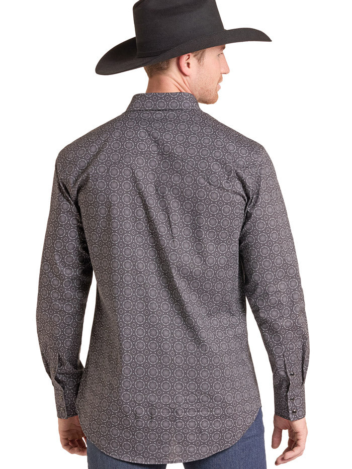 Rock & Roll Denim BMN2S09422 Mens Medallion Print Long Sleeve Snap Shirt Charcoal front view. If you need any assistance with this item or the purchase of this item please call us at five six one seven four eight eight eight zero one Monday through Saturday 10:00a.m EST to 8:00 p.m EST