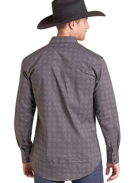 Rock & Roll Denim BMN2S09422 Mens Medallion Print Long Sleeve Snap Shirt Charcoal back view. If you need any assistance with this item or the purchase of this item please call us at five six one seven four eight eight eight zero one Monday through Saturday 10:00a.m EST to 8:00 p.m EST