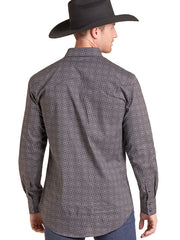 Rock & Roll Denim BMN2S09422 Mens Medallion Print Long Sleeve Snap Shirt Charcoal back view. If you need any assistance with this item or the purchase of this item please call us at five six one seven four eight eight eight zero one Monday through Saturday 10:00a.m EST to 8:00 p.m EST