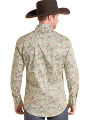 Rock & Roll Denim BMN2S10112 Mens Paisley Print Long Sleeve Snap Shirt Teal back view. If you need any assistance with this item or the purchase of this item please call us at five six one seven four eight eight eight zero one Monday through Saturday 10:00a.m EST to 8:00 p.m EST