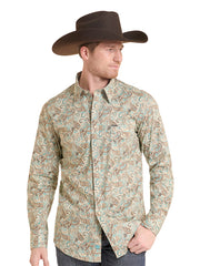Rock & Roll Denim BMN2S10112 Mens Paisley Print Long Sleeve Snap Shirt Teal front view. If you need any assistance with this item or the purchase of this item please call us at five six one seven four eight eight eight zero one Monday through Saturday 10:00a.m EST to 8:00 p.m EST
