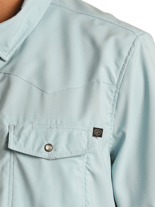 Rock & Roll Denim BMN3S02400-AQ Mens Ripstop Short Sleeve Snap Shirt Aqua Light Blue front view. If you need any assistance with this item or the purchase of this item please call us at five six one seven four eight eight eight zero one Monday through Saturday 10:00a.m EST to 8:00 p.m EST