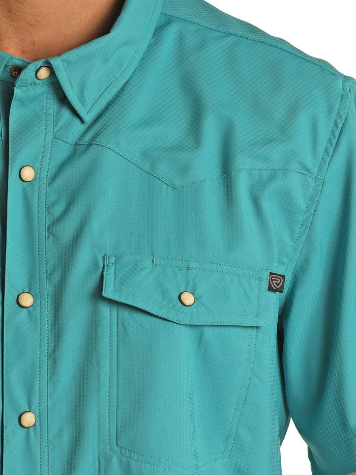 Rock & Roll Denim BMN3S02400 Mens Ripstop Short Sleeve Snap Shirt Aqua front view. If you need any assistance with this item or the purchase of this item please call us at five six one seven four eight eight eight zero one Monday through Saturday 10:00a.m EST to 8:00 p.m EST