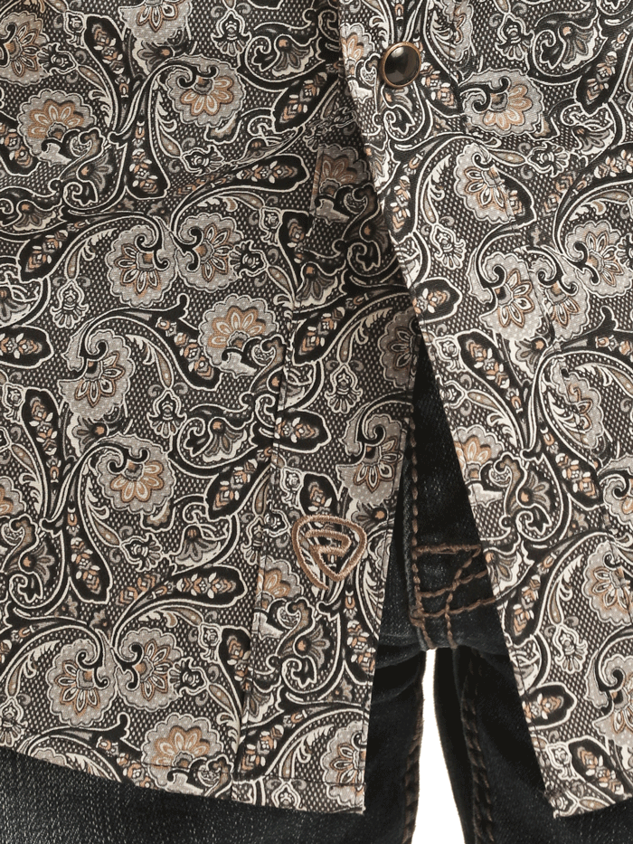 Rock & Roll Denim BMN3S03348 Mens Paisley Print Short Sleeve Snap Shirt Black front view. If you need any assistance with this item or the purchase of this item please call us at five six one seven four eight eight eight zero one Monday through Saturday 10:00a.m EST to 8:00 p.m EST
