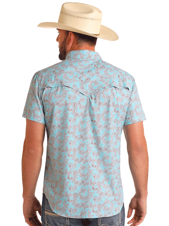 Rock & Roll Denim BMN3S05961 Mens Tek Paisley Print Short Sleeve Snap Shirt Turquoise front view. If you need any assistance with this item or the purchase of this item please call us at five six one seven four eight eight eight zero one Monday through Saturday 10:00a.m EST to 8:00 p.m EST

