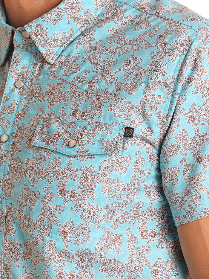 Rock & Roll Denim BMN3S05961 Mens Tek Paisley Print Short Sleeve Snap Shirt Turquoise front view. If you need any assistance with this item or the purchase of this item please call us at five six one seven four eight eight eight zero one Monday through Saturday 10:00a.m EST to 8:00 p.m EST

