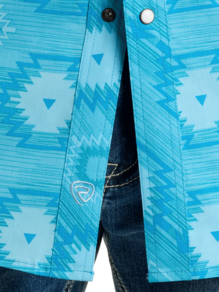 Rock & Roll Denim BMN3S06482 Mens Aztec Print Short Sleeve Snap Shirt Turquoise front view. If you need any assistance with this item or the purchase of this item please call us at five six one seven four eight eight eight zero one Monday through Saturday 10:00a.m EST to 8:00 p.m EST