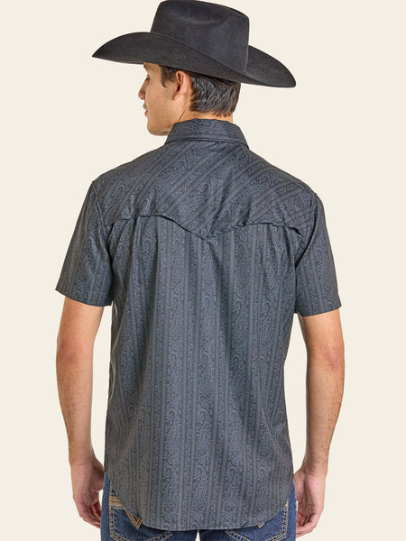 Rock & Roll Denim BMN3S07174 Mens Paisley Print Short Sleeve Tek Shirt Black back view. If you need any assistance with this item or the purchase of this item please call us at five six one seven four eight eight eight zero one Monday through Saturday 10:00a.m EST to 8:00 p.m EST