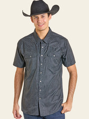 Rock & Roll Denim BMN3S07174 Mens Paisley Print Short Sleeve Tek Shirt Black front view. If you need any assistance with this item or the purchase of this item please call us at five six one seven four eight eight eight zero one Monday through Saturday 10:00a.m EST to 8:00 p.m EST