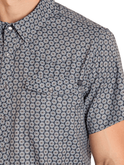 Rock & Roll Denim BMN3S07668 Mens Tek Western Short Sleeve Geo Print Shirt Black close up view. If you need any assistance with this item or the purchase of this item please call us at five six one seven four eight eight eight zero one Monday through Saturday 10:00a.m EST to 8:00 p.m EST