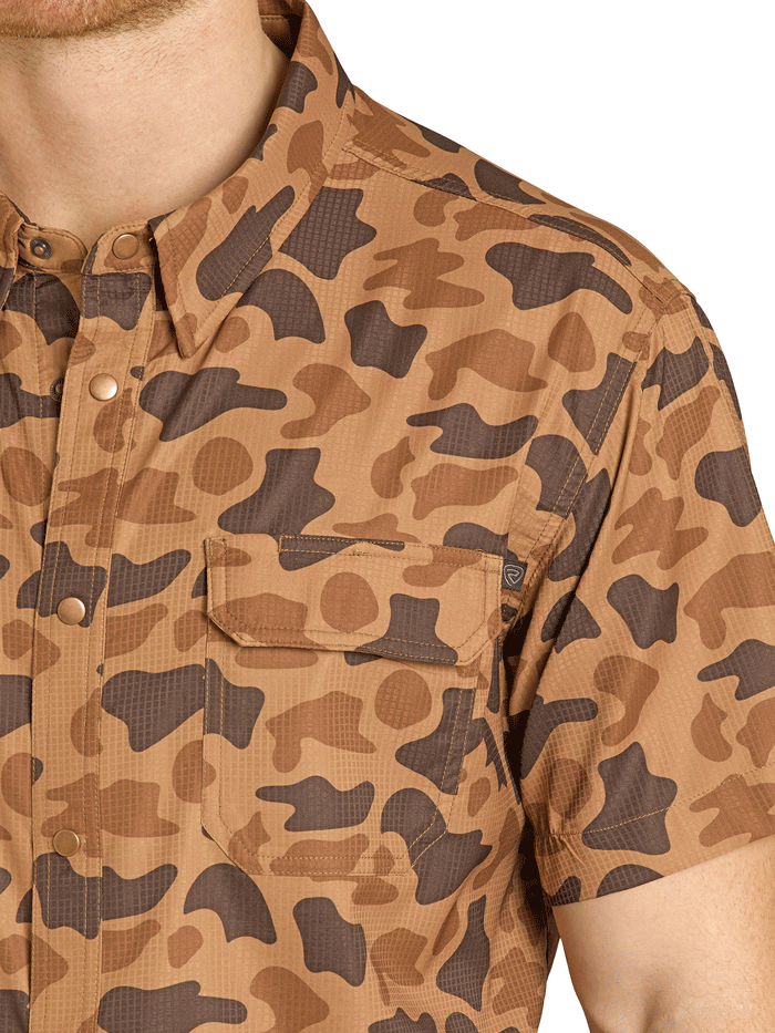 Rock & Roll Denim BMN3S07674 Mens Camo Print Short Sleeve Snap Shirt Copper front view. If you need any assistance with this item or the purchase of this item please call us at five six one seven four eight eight eight zero one Monday through Saturday 10:00a.m EST to 8:00 p.m EST