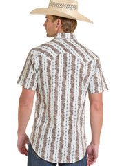 Rock & Roll Denim BMN3S08320 Mens Western Paisley Stripe Short Sleeve Snap Shirt Teal back view. If you need any assistance with this item or the purchase of this item please call us at five six one seven four eight eight eight zero one Monday through Saturday 10:00a.m EST to 8:00 p.m EST