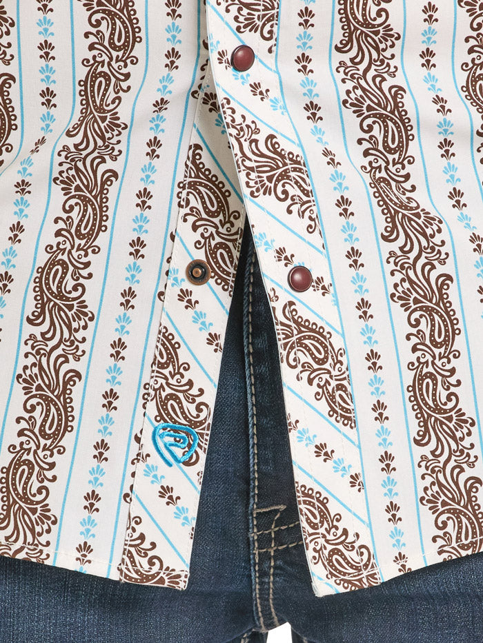 Rock & Roll Denim BMN3S08320 Mens Western Paisley Stripe Short Sleeve Snap Shirt Teal front view. If you need any assistance with this item or the purchase of this item please call us at five six one seven four eight eight eight zero one Monday through Saturday 10:00a.m EST to 8:00 p.m EST
