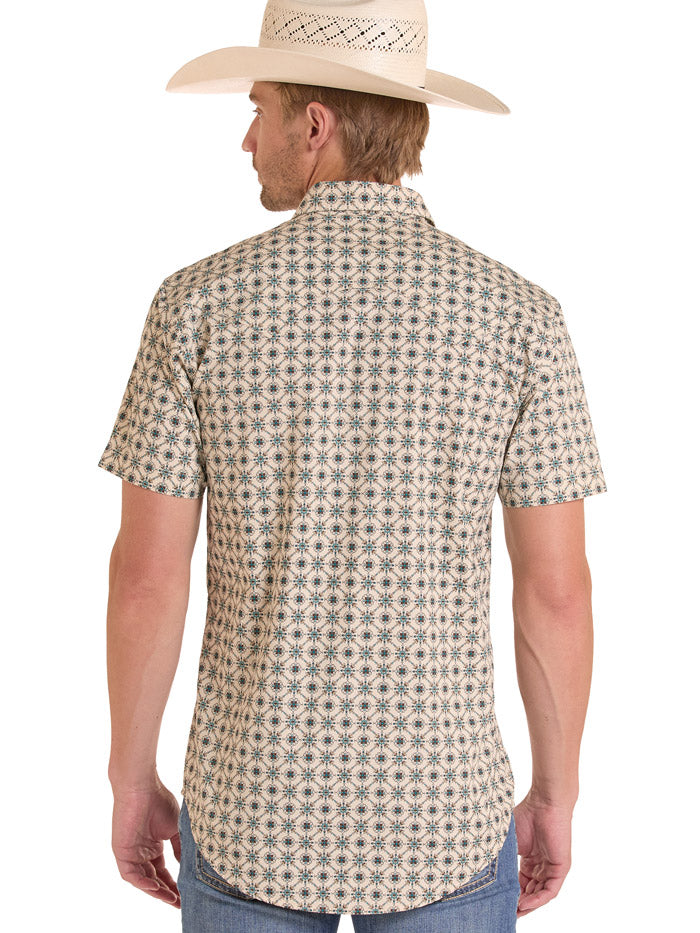Rock & Roll Denim BMN3S08648 Mens Medallion Print Short Sleeve Snap Shirt Teal front view. If you need any assistance with this item or the purchase of this item please call us at five six one seven four eight eight eight zero one Monday through Saturday 10:00a.m EST to 8:00 p.m EST
