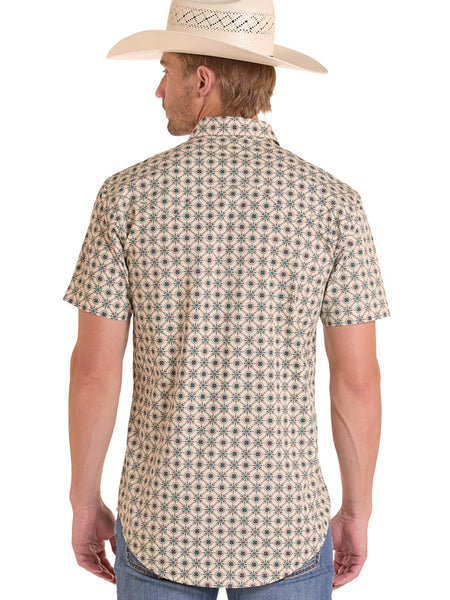 Rock & Roll Denim BMN3S08648 Mens Medallion Print Short Sleeve Snap Shirt Teal back view. If you need any assistance with this item or the purchase of this item please call us at five six one seven four eight eight eight zero one Monday through Saturday 10:00a.m EST to 8:00 p.m EST
