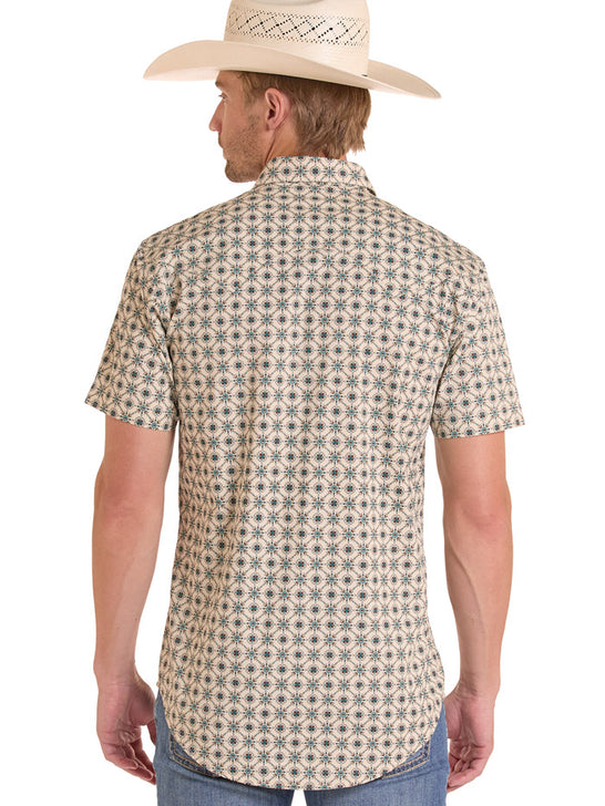 Rock & Roll Denim BMN3S08648 Mens Medallion Print Short Sleeve Snap Shirt Teal back view. If you need any assistance with this item or the purchase of this item please call us at five six one seven four eight eight eight zero one Monday through Saturday 10:00a.m EST to 8:00 p.m EST
