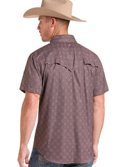 Rock & Roll Denim BMN3S09458 Mens Tek Medallion Print Short Sleeve Snap Shirt Dark Brown back view. If you need any assistance with this item or the purchase of this item please call us at five six one seven four eight eight eight zero one Monday through Saturday 10:00a.m EST to 8:00 p.m EST