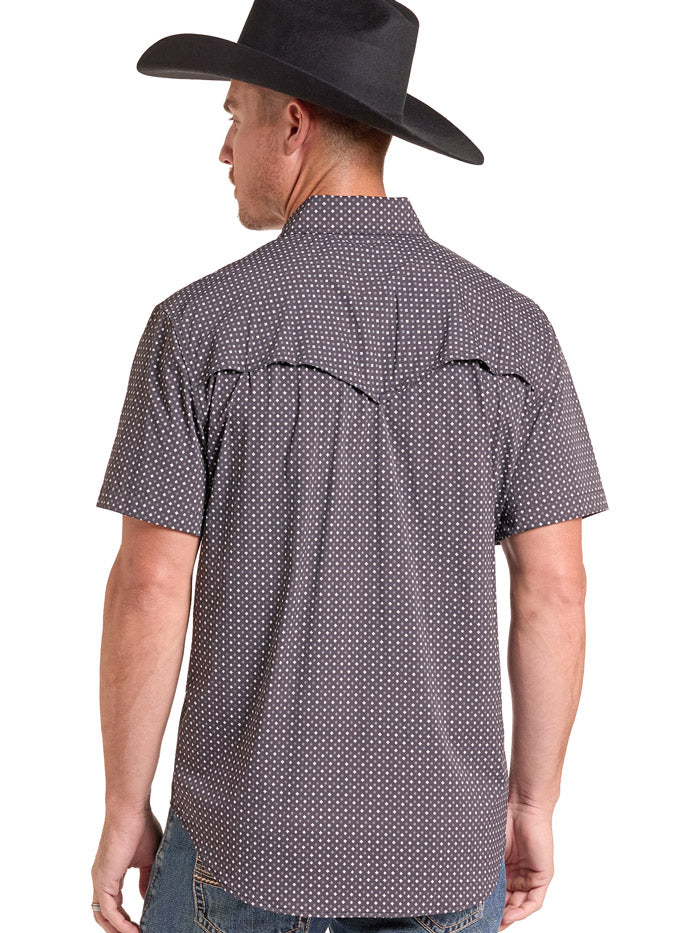 Rock & Roll Denim BMN3S09460 Mens Tek Western Short Sleeve Shirt Black front view. If you need any assistance with this item or the purchase of this item please call us at five six one seven four eight eight eight zero one Monday through Saturday 10:00a.m EST to 8:00 p.m EST

