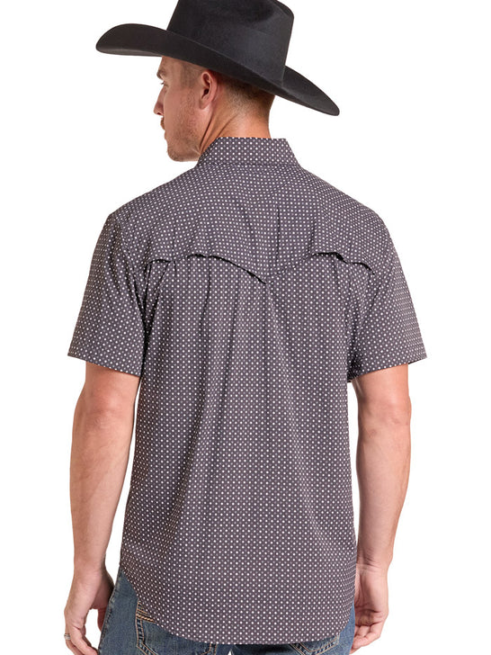 Rock & Roll Denim BMN3S09460 Mens Tek Western Short Sleeve Shirt Black back view. If you need any assistance with this item or the purchase of this item please call us at five six one seven four eight eight eight zero one Monday through Saturday 10:00a.m EST to 8:00 p.m EST