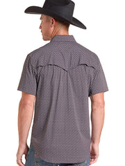 Rock & Roll Denim BMN3S09460 Mens Tek Western Short Sleeve Shirt Black back view. If you need any assistance with this item or the purchase of this item please call us at five six one seven four eight eight eight zero one Monday through Saturday 10:00a.m EST to 8:00 p.m EST