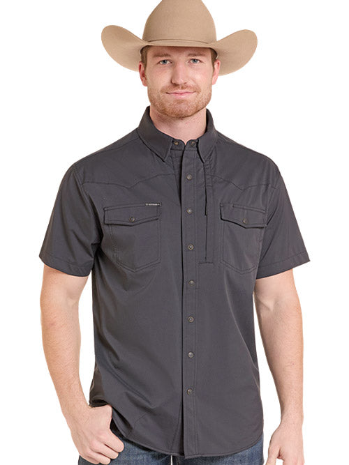 Rock & Roll Denim BMN3S09641-BLK Mens Nylon Tek Short Sleeve Snap Shirt Black front view. If you need any assistance with this item or the purchase of this item please call us at five six one seven four eight eight eight zero one Monday through Saturday 10:00a.m EST to 8:00 p.m EST