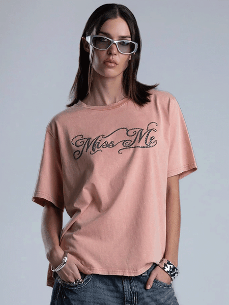 Miss Me BMT0153S-PNK Womens Carmella Tee Pink front view. If you need any assistance with this item or the purchase of this item please call us at five six one seven four eight eight eight zero one Monday through Saturday 10:00a.m EST to 8:00 p.m EST
