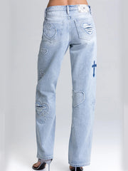 Miss Me M2410SWV Womens Aryanna Heart Cross Slim Wide Light Blue back view. If you need any assistance with this item or the purchase of this item please call us at five six one seven four eight eight eight zero one Monday through Saturday 10:00a.m EST to 8:00 p.m EST
