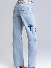 Miss Me M2410SWV Womens Aryanna Heart Cross Slim Wide Light Blue right side view. If you need any assistance with this item or the purchase of this item please call us at five six one seven four eight eight eight zero one Monday through Saturday 10:00a.m EST to 8:00 p.m EST