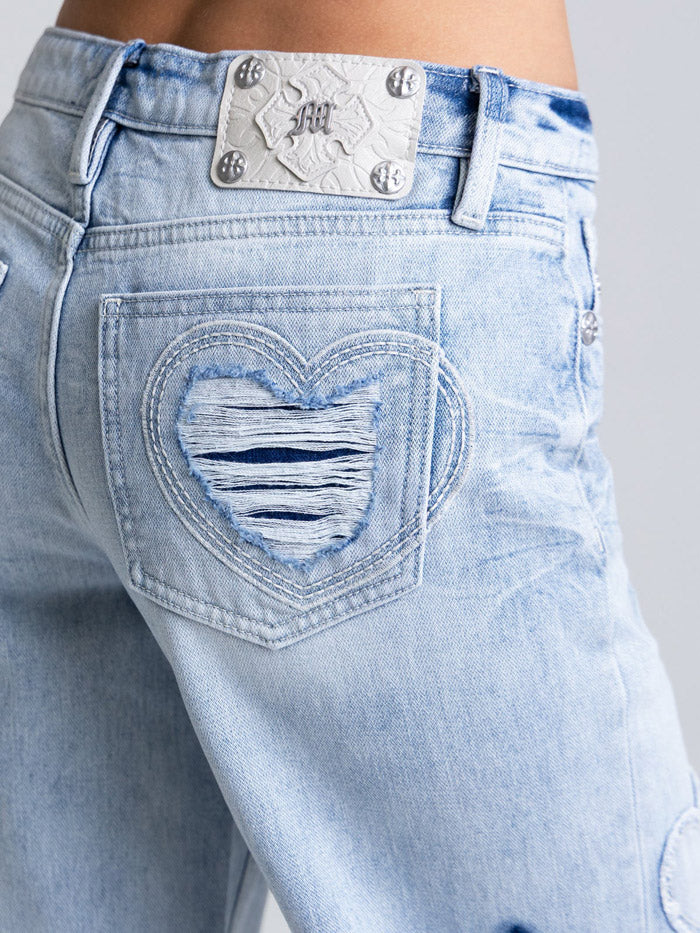 Miss Me M2410SWV Womens Aryanna Heart Cross Slim Wide Light Blue front view. If you need any assistance with this item or the purchase of this item please call us at five six one seven four eight eight eight zero one Monday through Saturday 10:00a.m EST to 8:00 p.m EST

