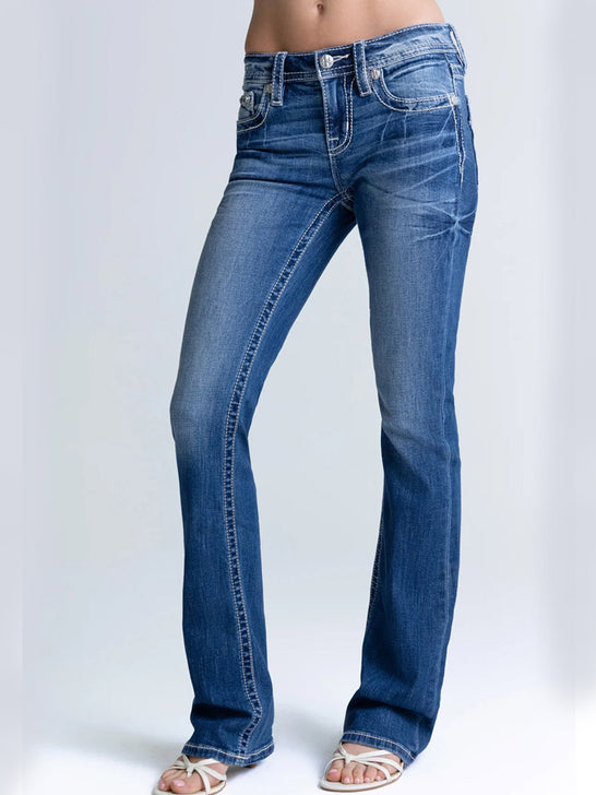 Miss Me M5082B250V Womens Mid Rise Farah Bootcut Jeans Medium Wash front view. If you need any assistance with this item or the purchase of this item please call us at five six one seven four eight eight eight zero one Monday through Saturday 10:00a.m EST to 8:00 p.m EST
