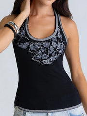 Miss Me BMT0241T-BLK Womens Blair Graphic Tank Black front view. If you need any assistance with this item or the purchase of this item please call us at five six one seven four eight eight eight zero one Monday through Saturday 10:00a.m EST to 8:00 p.m EST
