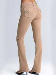 Miss Me M3444B178L Womens Billie Mid Rise Bootcut Jeans Tan back view. If you need any assistance with this item or the purchase of this item please call us at five six one seven four eight eight eight zero one Monday through Saturday 10:00a.m EST to 8:00 p.m EST