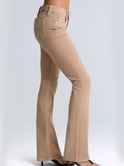 Miss Me M3444B178L Womens Billie Mid Rise Bootcut Jeans Tan side view. If you need any assistance with this item or the purchase of this item please call us at five six one seven four eight eight eight zero one Monday through Saturday 10:00a.m EST to 8:00 p.m EST