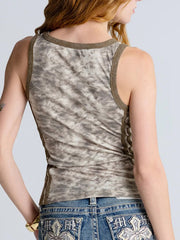 Miss Me BMT0260T-OLV Womens Mercy Graphic Tank Olive Green back view. If you need any assistance with this item or the purchase of this item please call us at five six one seven four eight eight eight zero one Monday through Saturday 10:00a.m EST to 8:00 p.m EST