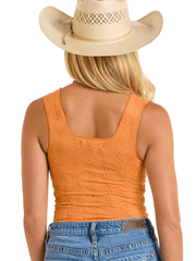 Rock & Roll Denim BW20T05881 Womens Floral Knit Tank Orange back view. If you need any assistance with this item or the purchase of this item please call us at five six one seven four eight eight eight zero one Monday through Saturday 10:00a.m EST to 8:00 p.m EST
