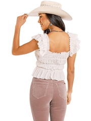 Rock & Roll Denim BW20T08079 Womens Ruchet Tank Top Natural back view. If you need any assistance with this item or the purchase of this item please call us at five six one seven four eight eight eight zero one Monday through Saturday 10:00a.m EST to 8:00 p.m EST