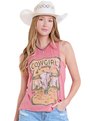 Rock & Roll Denim BW20T08410 Womens Cowgirl Country Graphic Tank Top Pink front view. If you need any assistance with this item or the purchase of this item please call us at five six one seven four eight eight eight zero one Monday through Saturday 10:00a.m EST to 8:00 p.m EST
