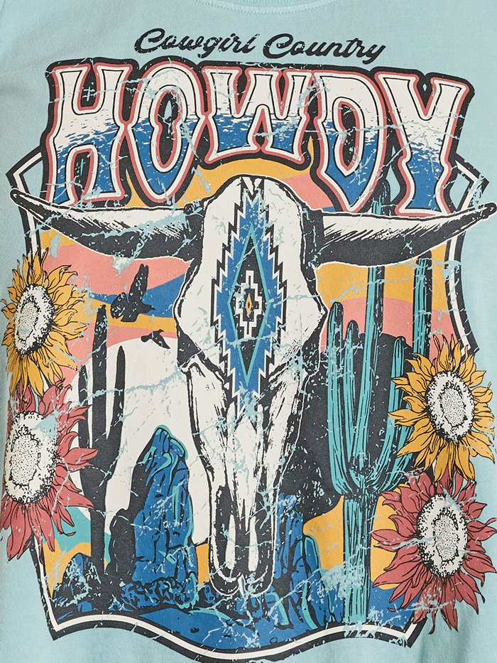 Rock & Roll Denim BW20T08432 Womens Howdy Graphic Fringe Tank Mint front view. If you need any assistance with this item or the purchase of this item please call us at five six one seven four eight eight eight zero one Monday through Saturday 10:00a.m EST to 8:00 p.m EST
