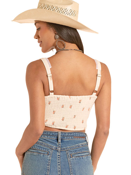 Rock & Roll Denim BW20T08772 Womens Flower Print Laced Corset Natural back view. If you need any assistance with this item or the purchase of this item please call us at five six one seven four eight eight eight zero one Monday through Saturday 10:00a.m EST to 8:00 p.m EST