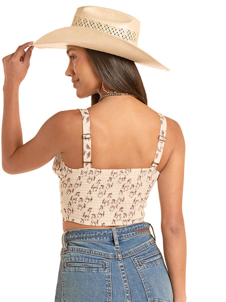 Rock & Roll Denim BW20T08814 Womens Horse Print Tank Top Natural back view. If you need any assistance with this item or the purchase of this item please call us at five six one seven four eight eight eight zero one Monday through Saturday 10:00a.m EST to 8:00 p.m EST