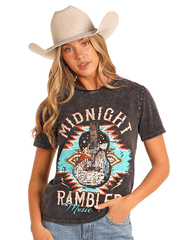 Rock & Roll Denim BW21T04542 Womens Midnight Rambler Graphic Tee Black front view. If you need any assistance with this item or the purchase of this item please call us at five six one seven four eight eight eight zero one Monday through Saturday 10:00a.m EST to 8:00 p.m EST