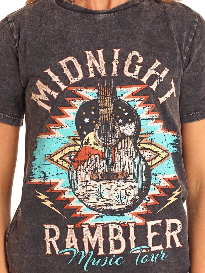 Rock & Roll Denim BW21T04542 Womens Midnight Rambler Graphic Tee Black front view. If you need any assistance with this item or the purchase of this item please call us at five six one seven four eight eight eight zero one Monday through Saturday 10:00a.m EST to 8:00 p.m EST