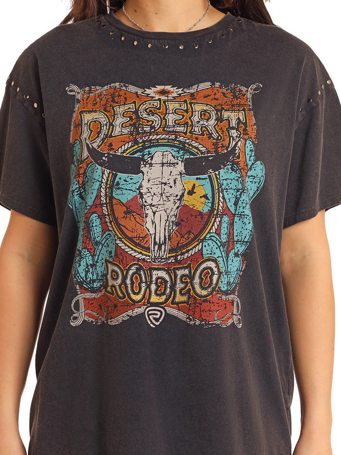 Rock & Roll Denim BW21T05421 Womens Studded Desert Rodeo Oversized T-Shirt Black front view. If you need any assistance with this item or the purchase of this item please call us at five six one seven four eight eight eight zero one Monday through Saturday 10:00a.m EST to 8:00 p.m EST