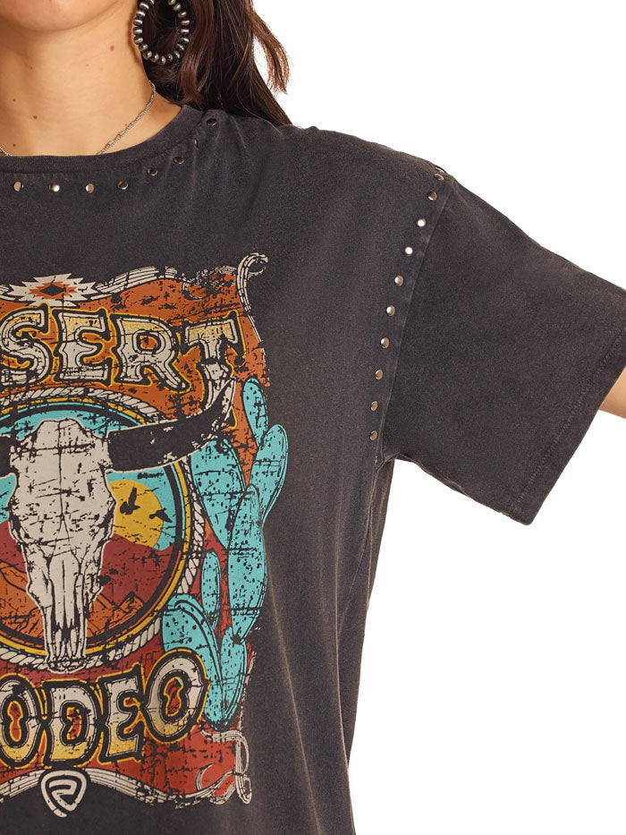 Rock & Roll Denim BW21T05421 Womens Studded Desert Rodeo Oversized T-Shirt Black front view. If you need any assistance with this item or the purchase of this item please call us at five six one seven four eight eight eight zero one Monday through Saturday 10:00a.m EST to 8:00 p.m EST